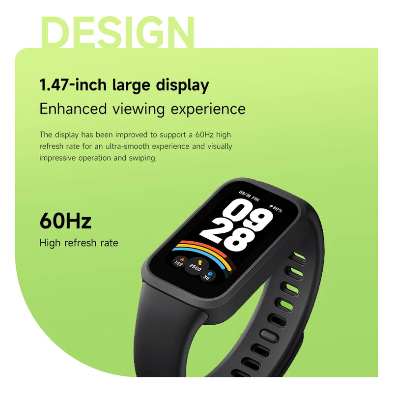New Xiaomi Smart Band 9 Active Global Version 1.47'' Display Health Monitoring 18 Days Battery Life 5ATM Sports Mi Bracelet